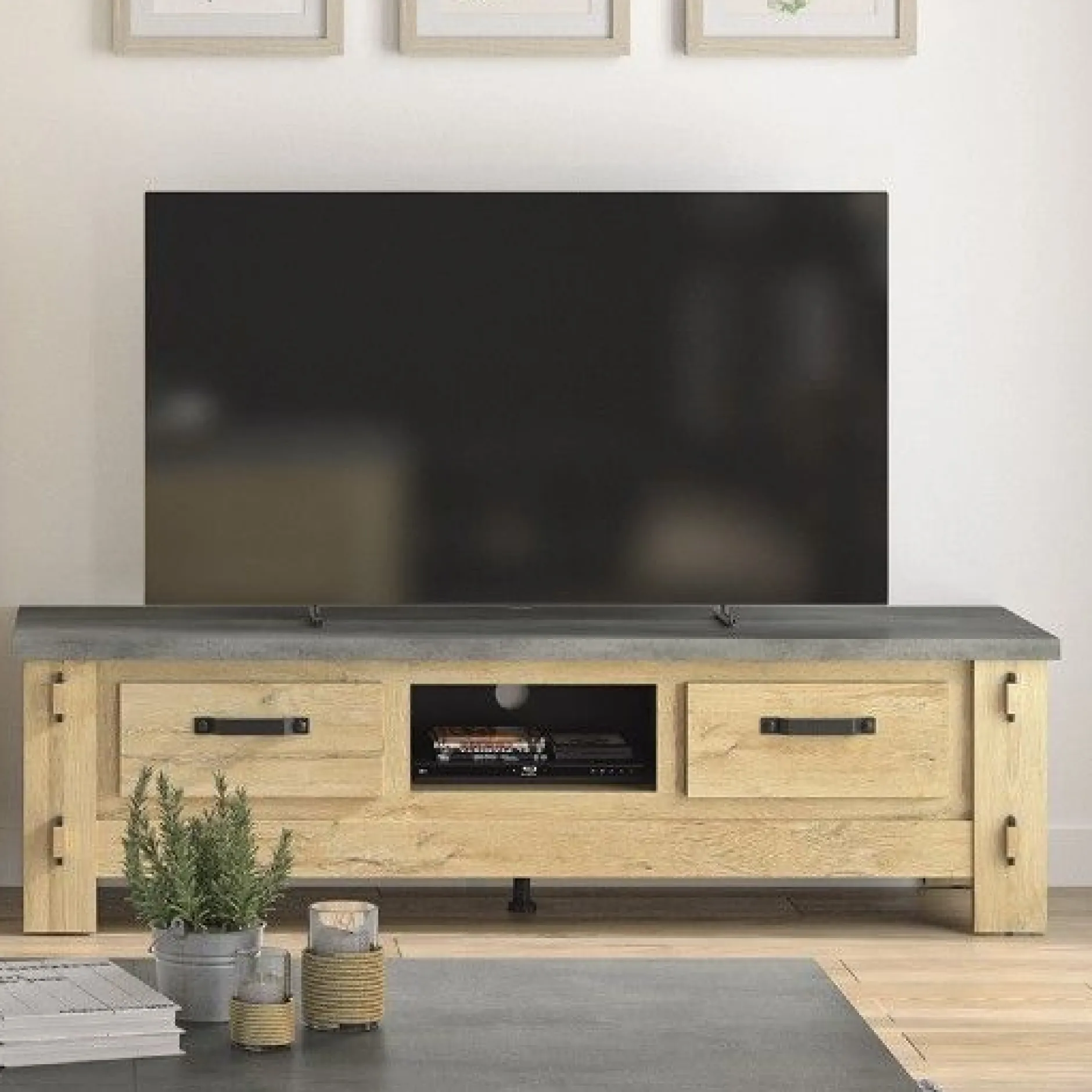 TV-Möbel Louane 172cm, 2 Schubladen - Eiche/Beton