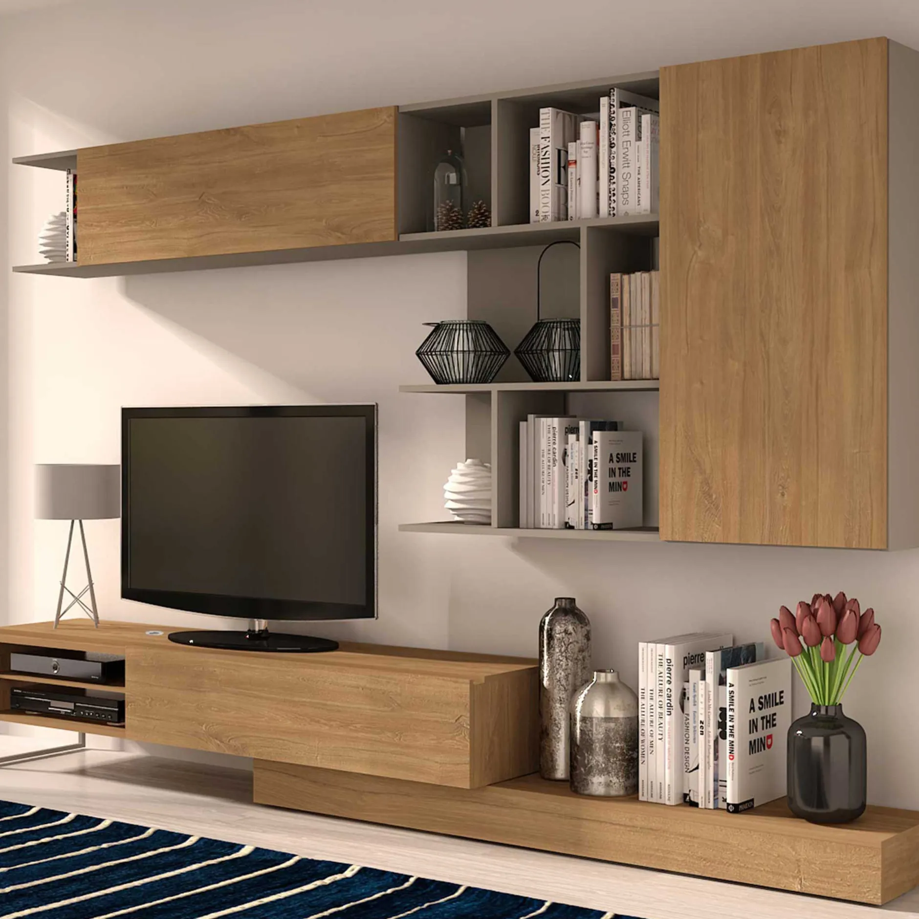 TV-Möbel Pim 272cm 3 Türen - grau/ Eiche Dekor