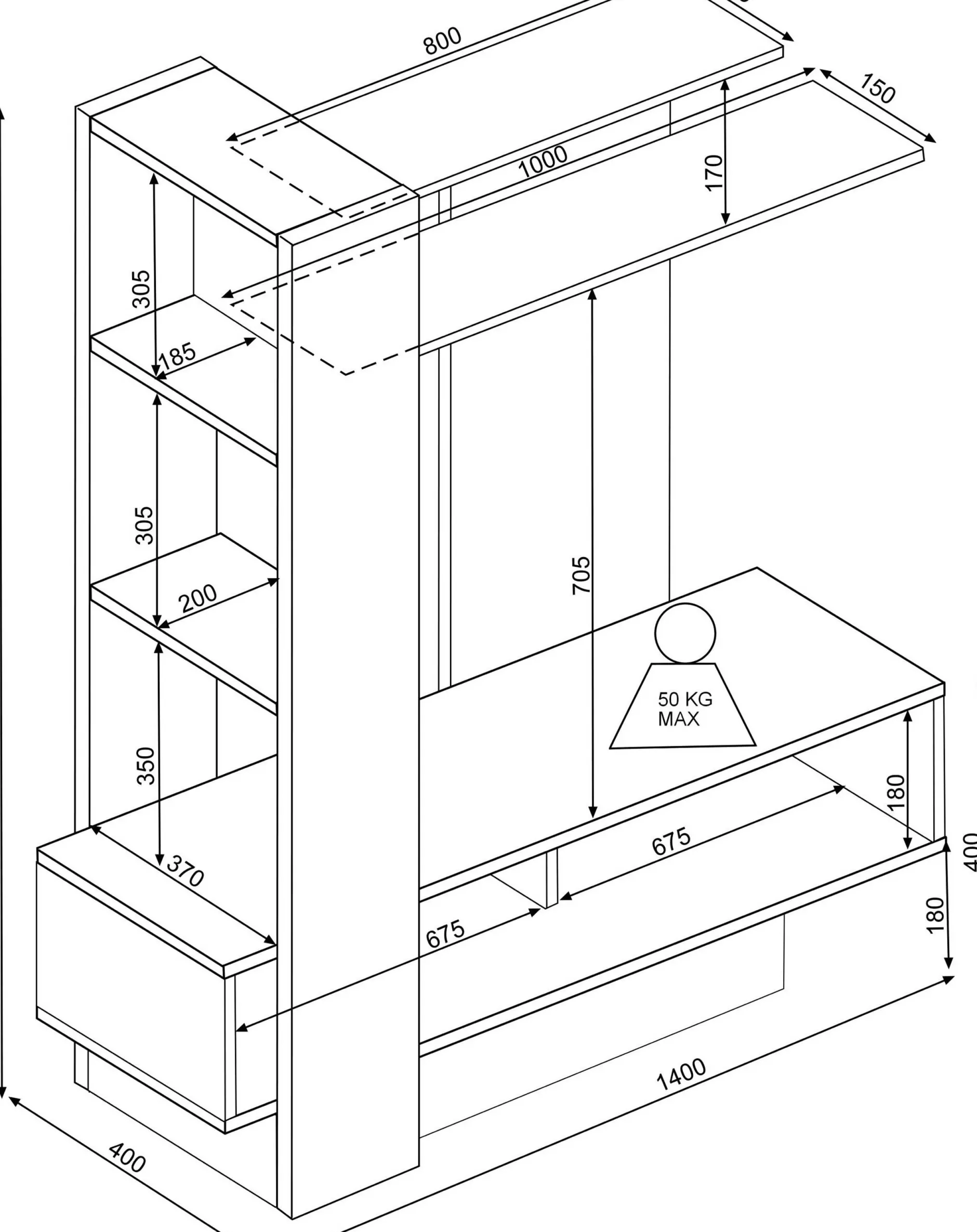 Tv-Möbel Zerko 140cm - Beton/Weiß