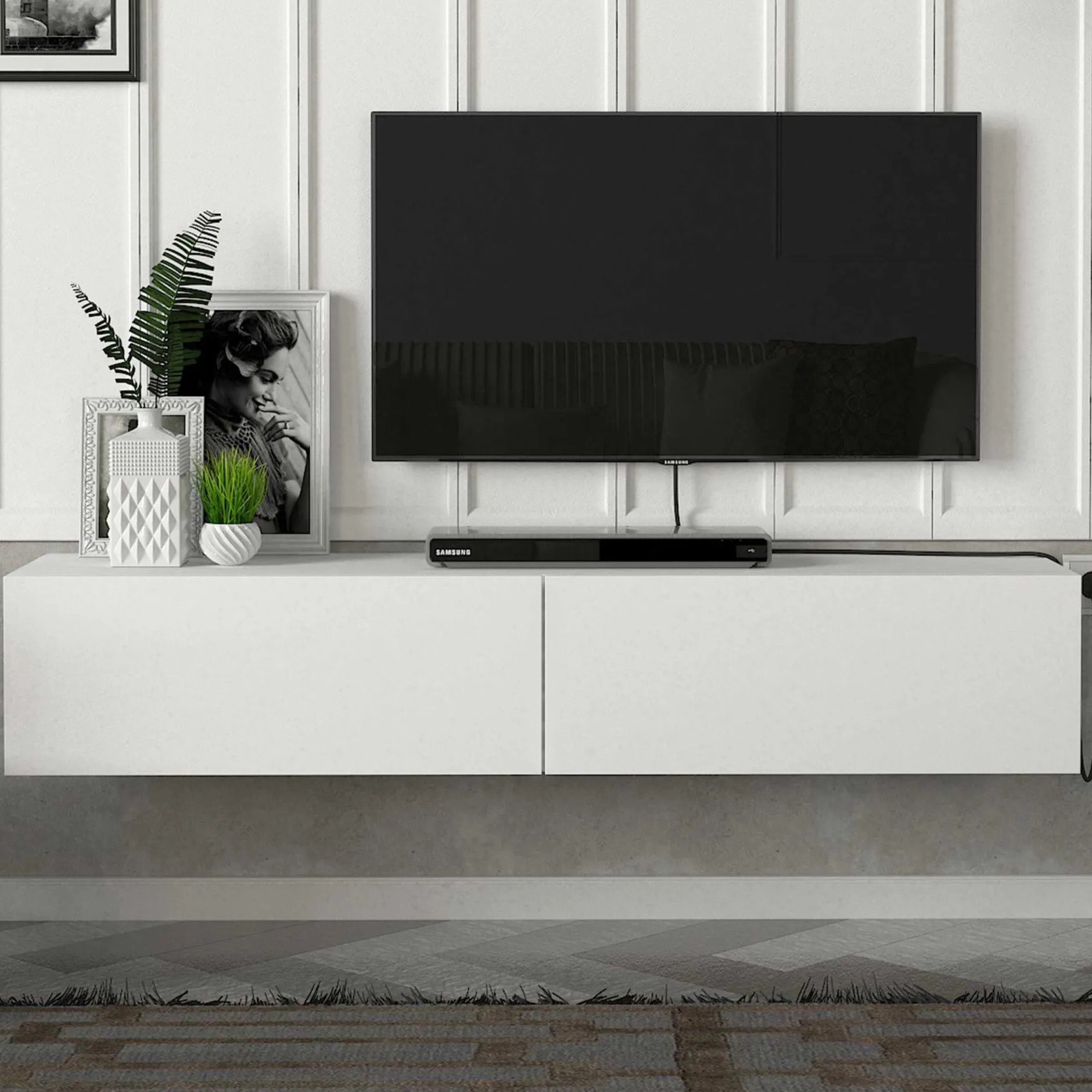 TV-Schrank Aristo - 135x32x25cm - 2 Türen - weiß