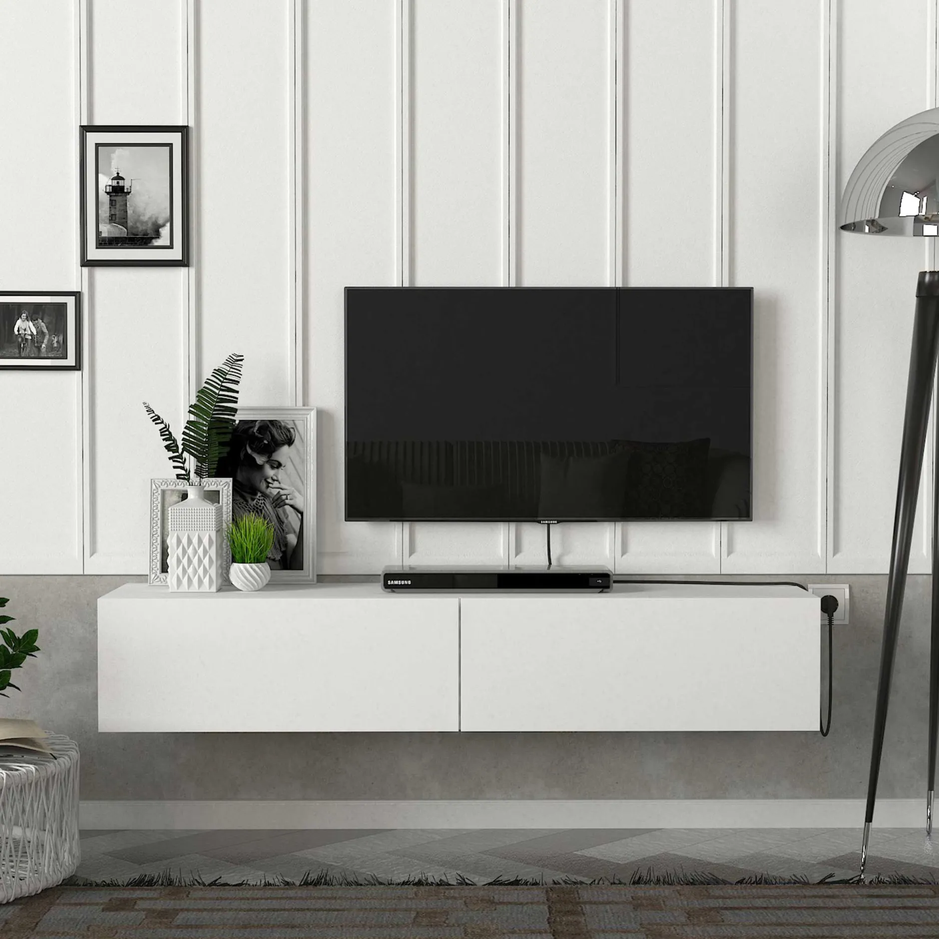 TV-Schrank Aristo - 135x32x25cm - 2 Türen - weiß
