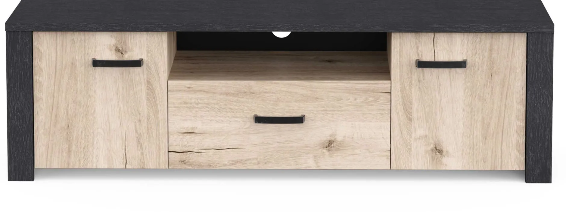 TV-Schrank Aubrey - 148x42x44cm - 2 Türen und 1 Schublade - Eiche Dekor/schwarz