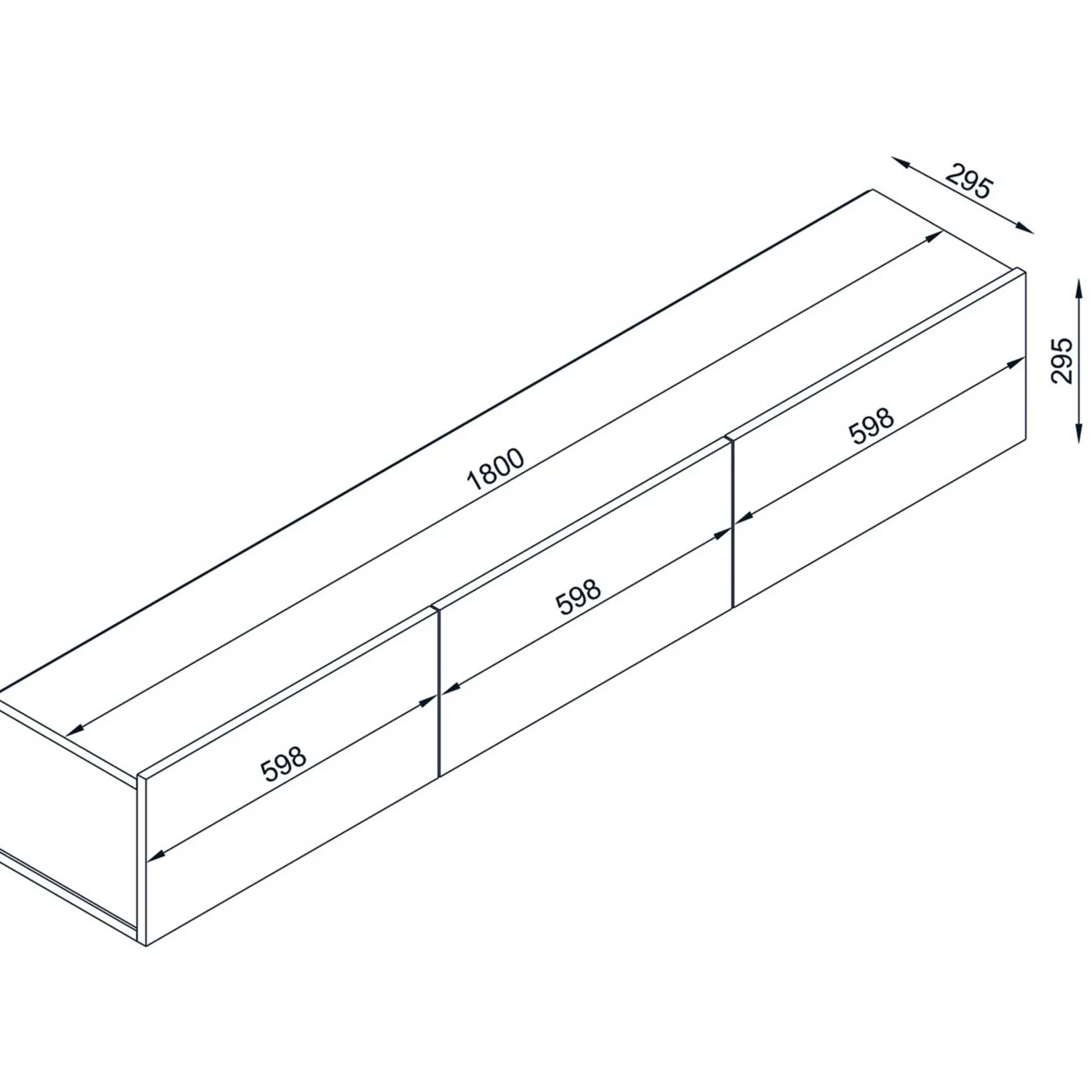 TV-Schrank Damla - 180x30x30cm - 3 Türen - weiß/Eiche Dekor