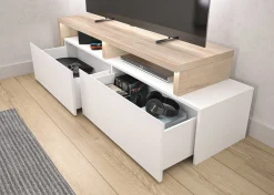 TV-Schrank Ecke Mikao - Eiche Dekor/Weiß