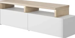 TV-Schrank Ecke Mikao - Eiche Dekor/Weiß