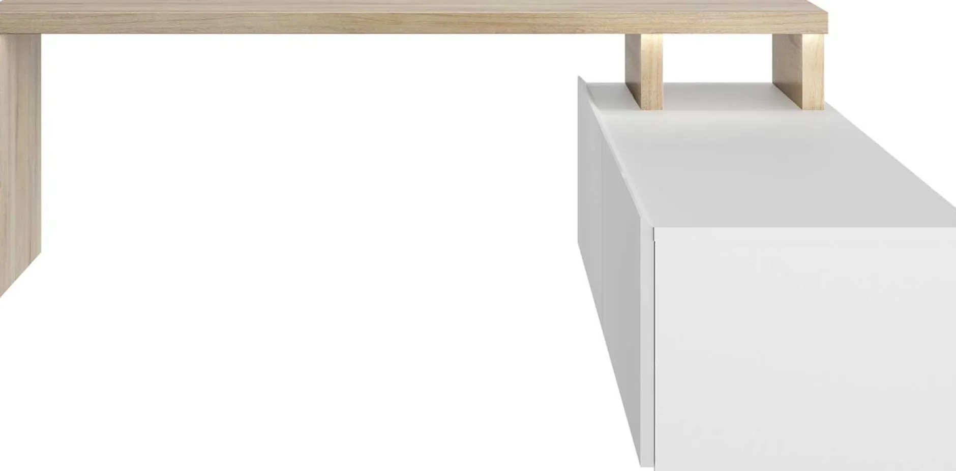 TV-Schrank Ecke Mikao - Eiche Dekor/Weiß