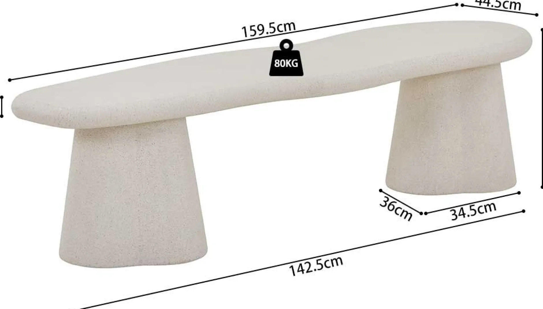 TV-Schrank Faro - 160x44x40cm - Zementfarbe - weiß