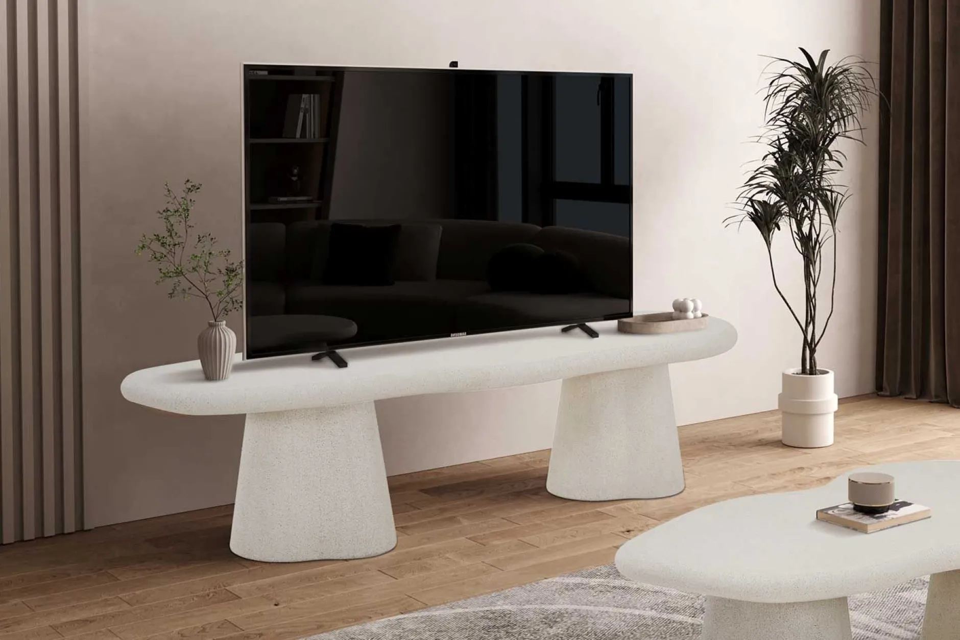 TV-Schrank Faro - 160x44x40cm - Zementfarbe - weiß