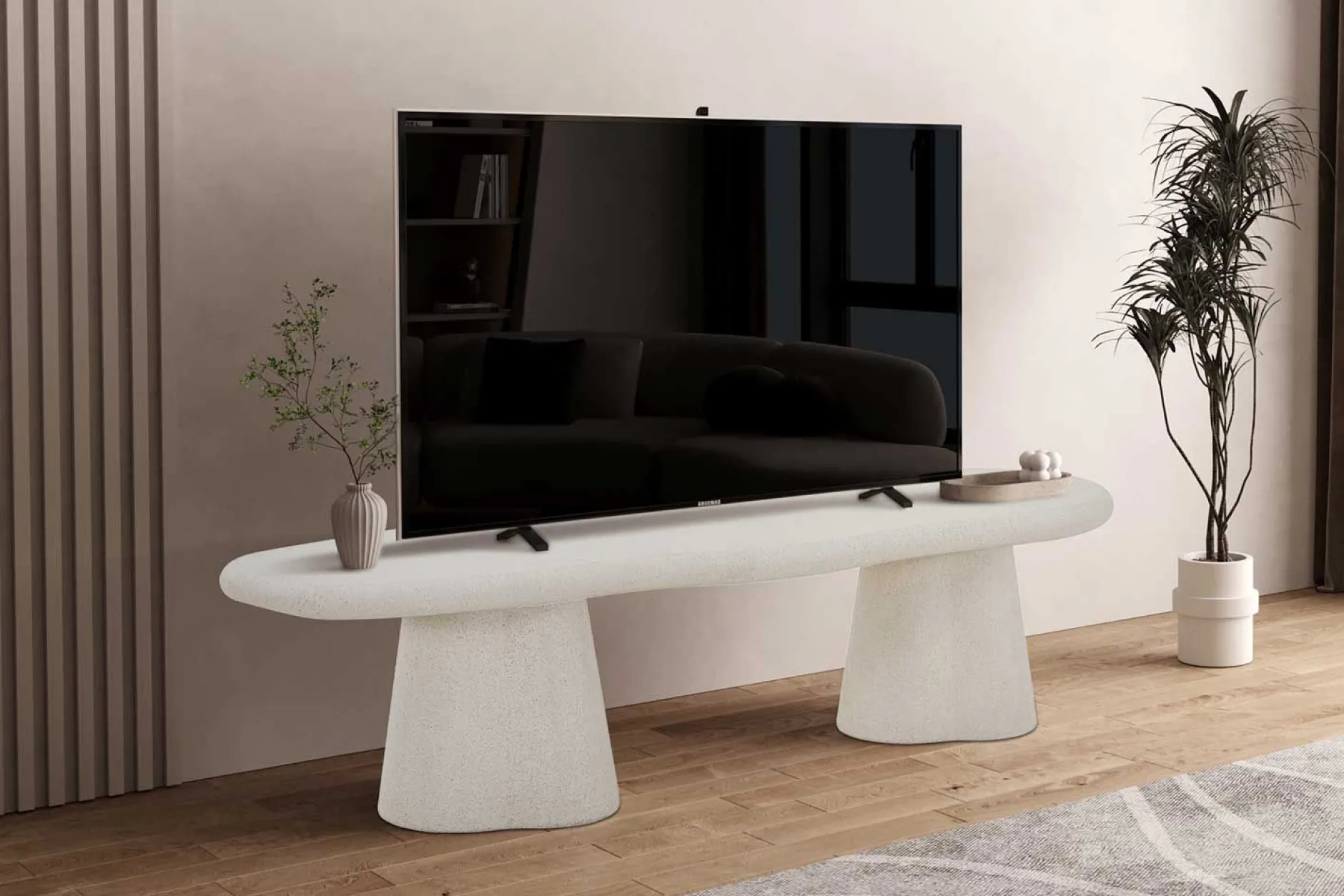 TV-Schrank Faro - 160x44x40cm - Zementfarbe - weiß