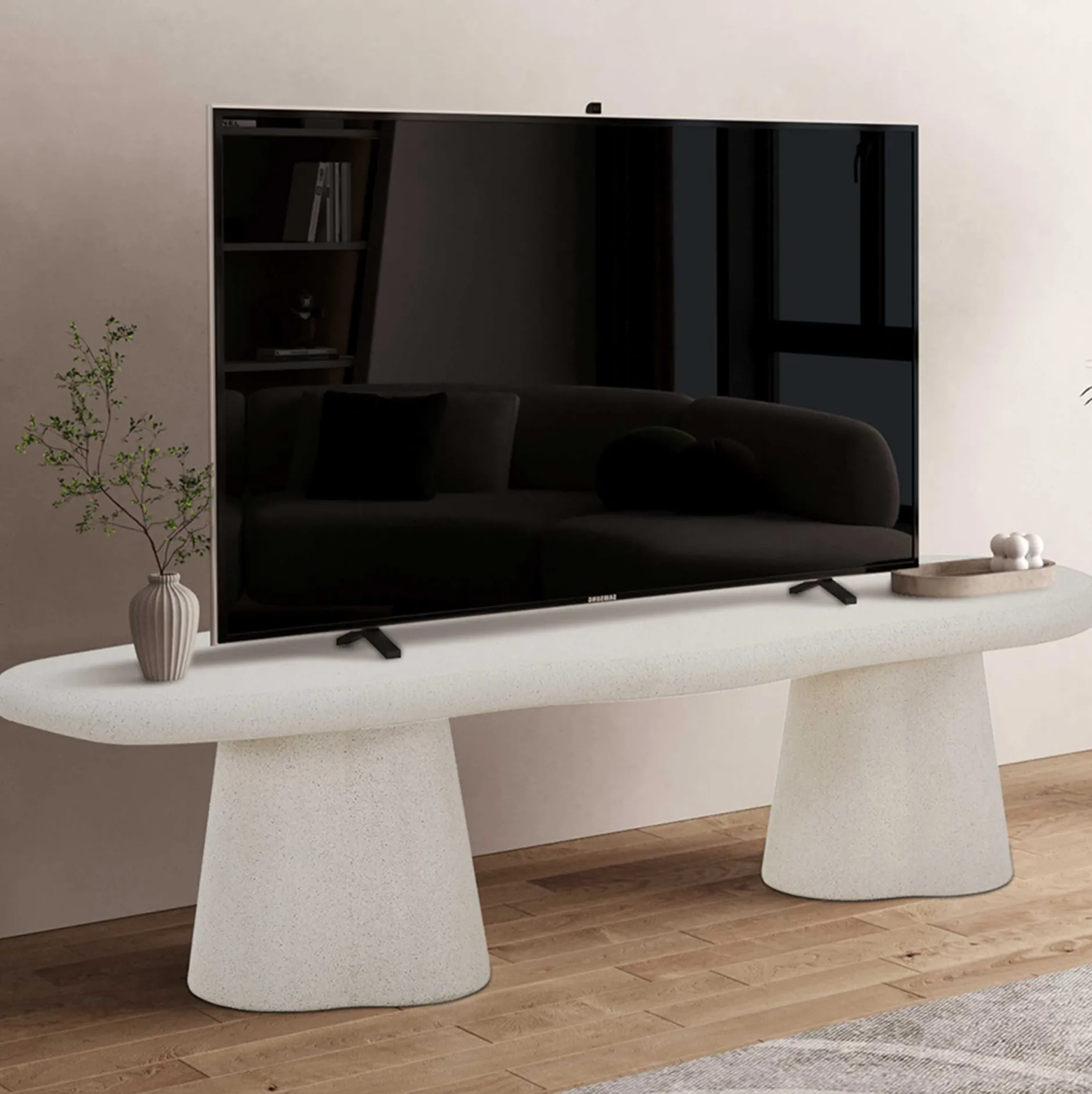 TV-Schrank Faro - 160x44x40cm - Zementfarbe - weiß