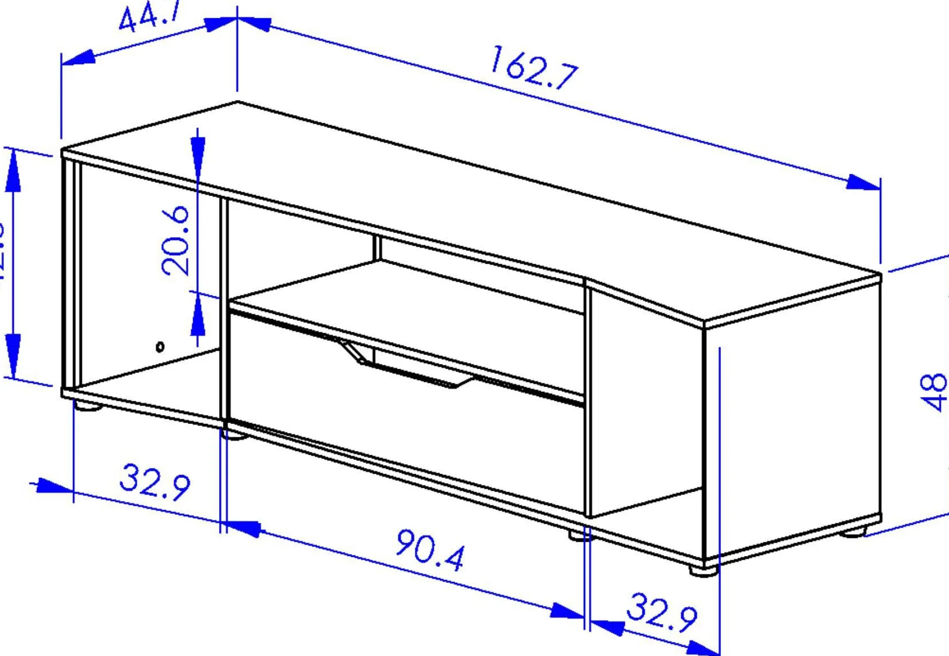 TV-Schrank Hack | 163 x 45 x 48 cm | Schwarz