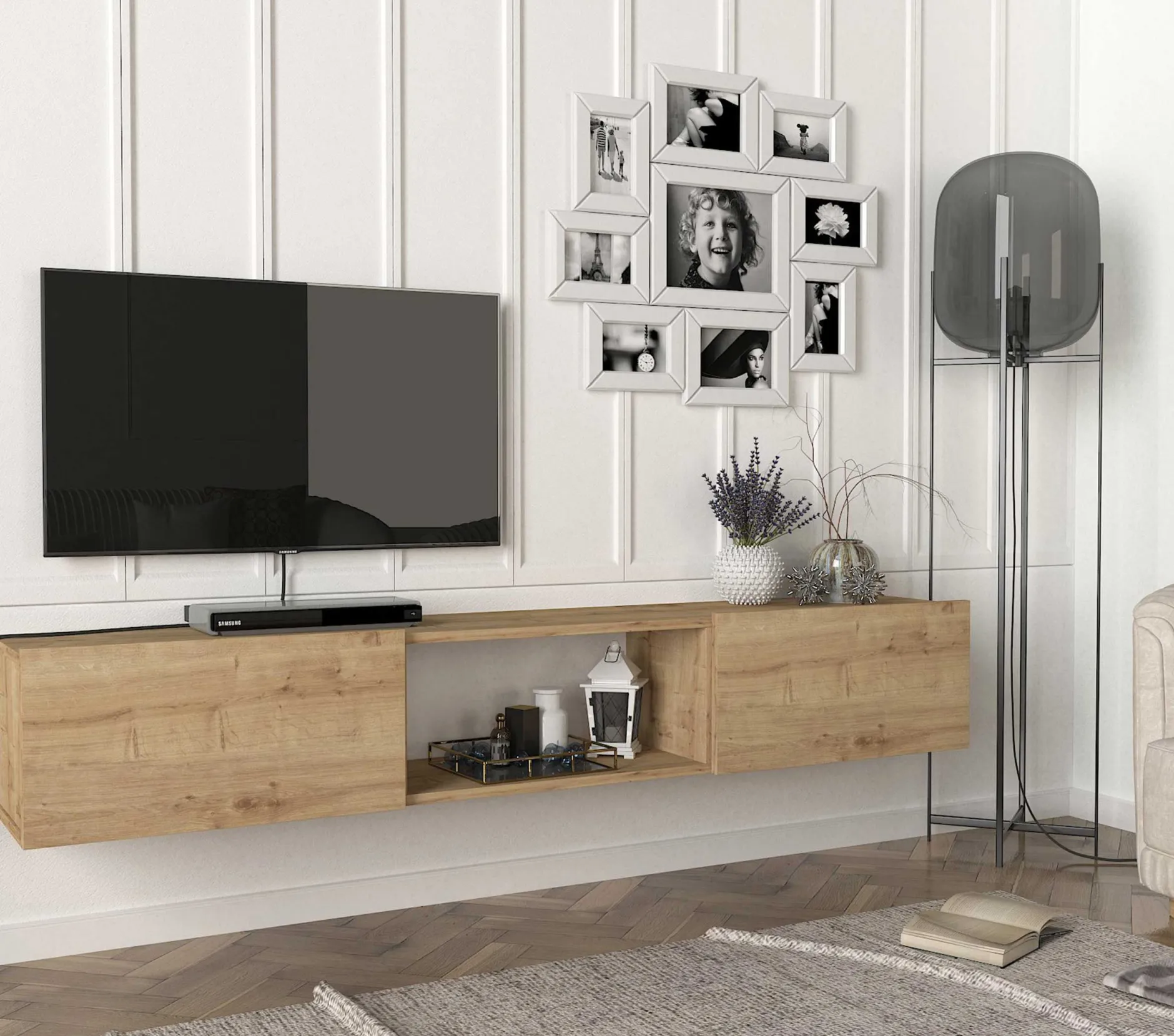 TV-Schrank Hilary - 180x31x29cm - 2 Türen - Eiche Dekor