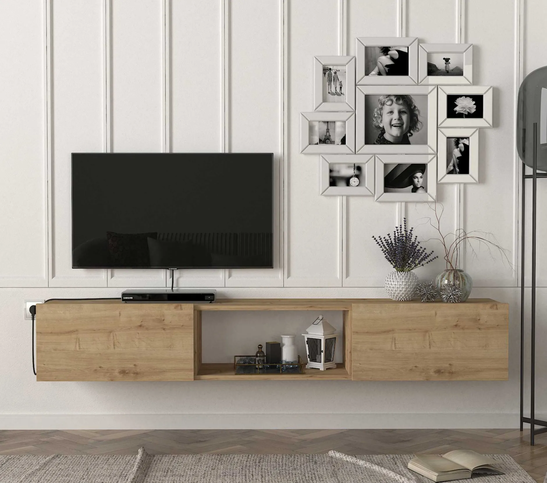 TV-Schrank Hilary - 180x31x29cm - 2 Türen - Eiche Dekor