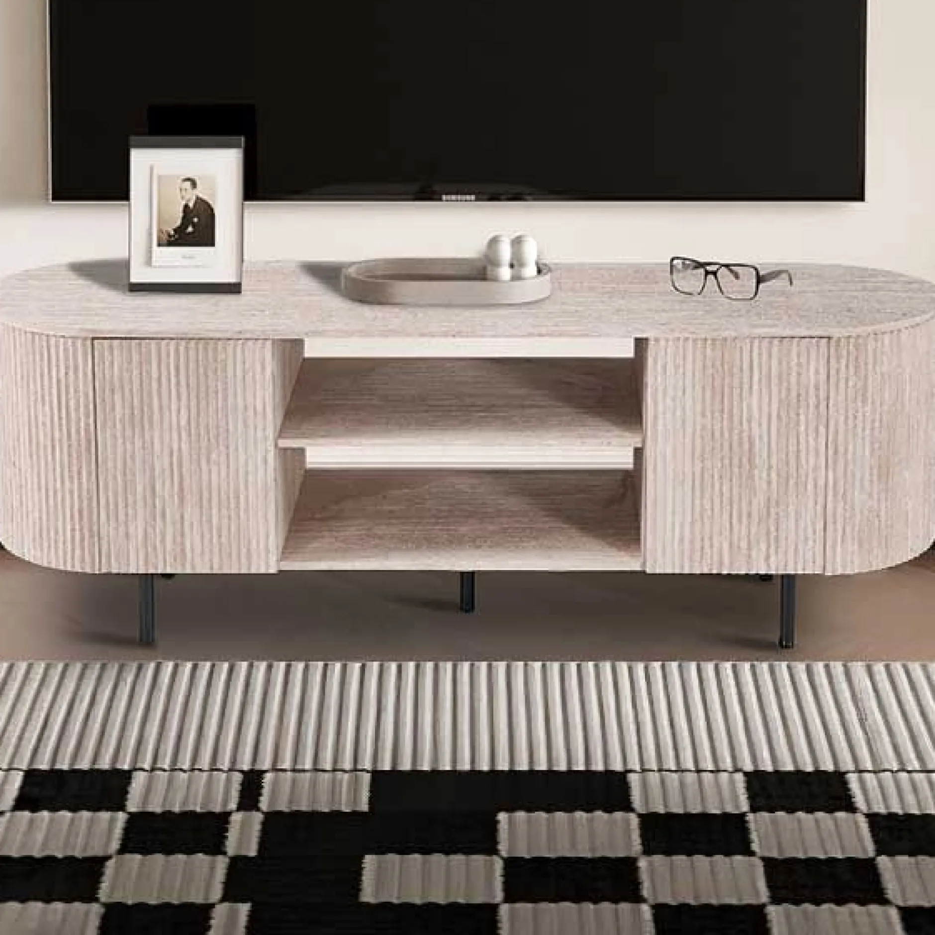 TV-Schrank Lagos - 160x45x57,5cm - 2 Türen - Travertin