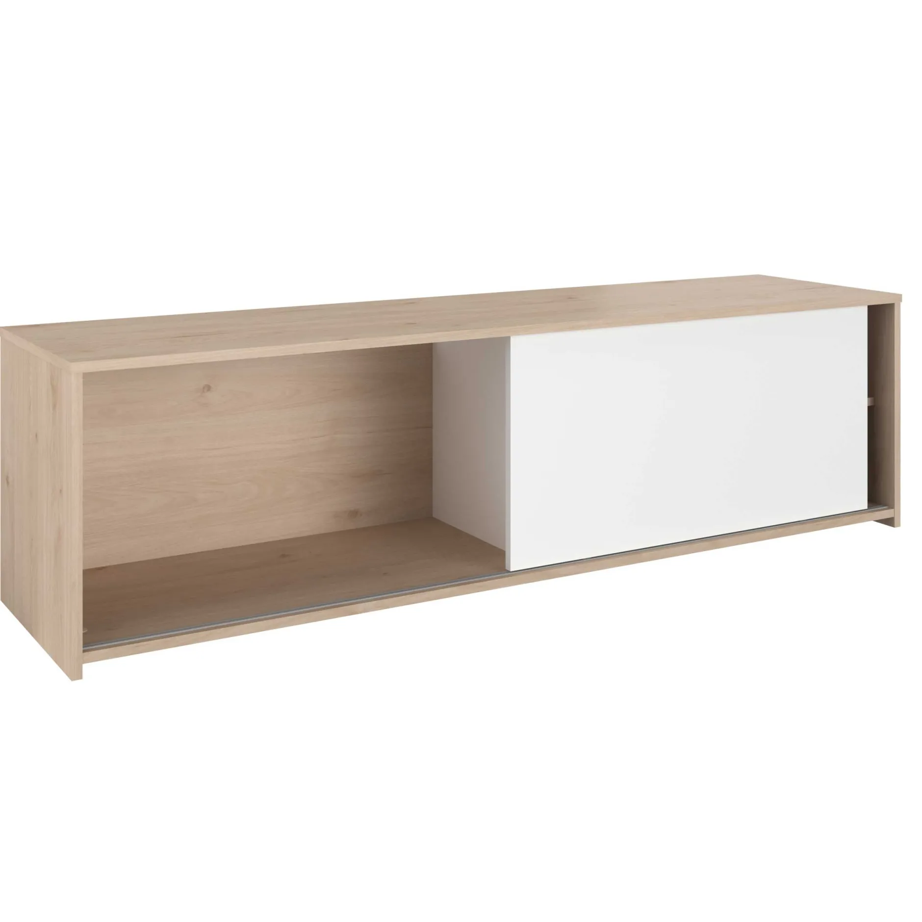 TV-Schrank Leandro - 155x40x43cm - mit Schiebetür - Eiche Dekor/Weiß
