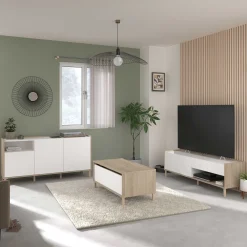 TV-Schrank Morpheus - 150x40x47cm - 2 Türen und 1 Schublade - Eiche Dekor/Weiß