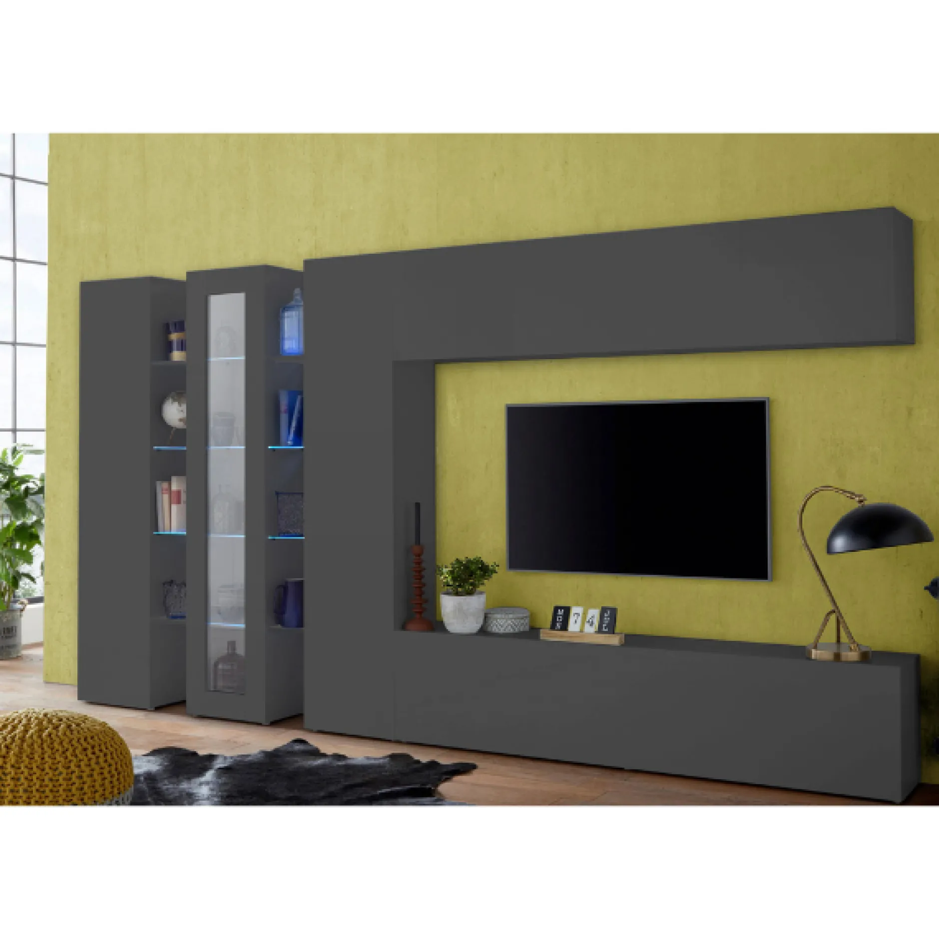 TV-Schrank Natasha | 180 x 30 x 40 cm | Anthrazit-farbig