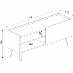 TV-Schrank Nina - 140x42x59cm - mit Stauraum - Eiche Dekor/schwarz