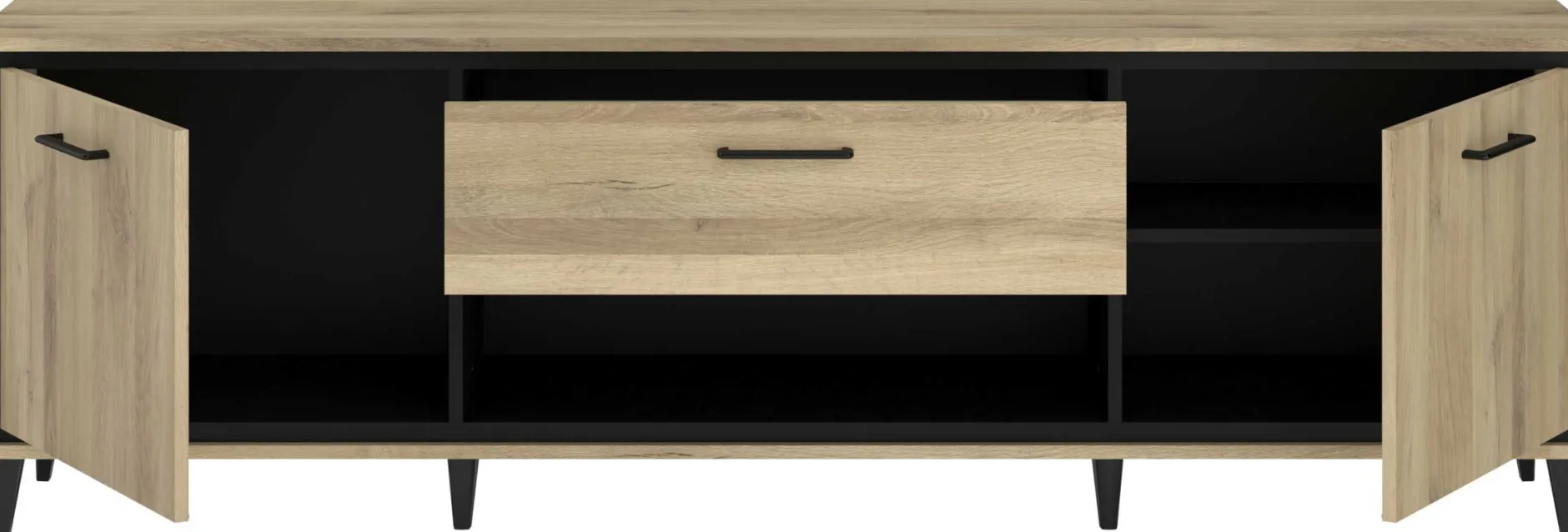 TV-Schrank Oskar - 180x40x57cm - 2 Türen und 1 Schublade - Eiche Dekor/schwarz