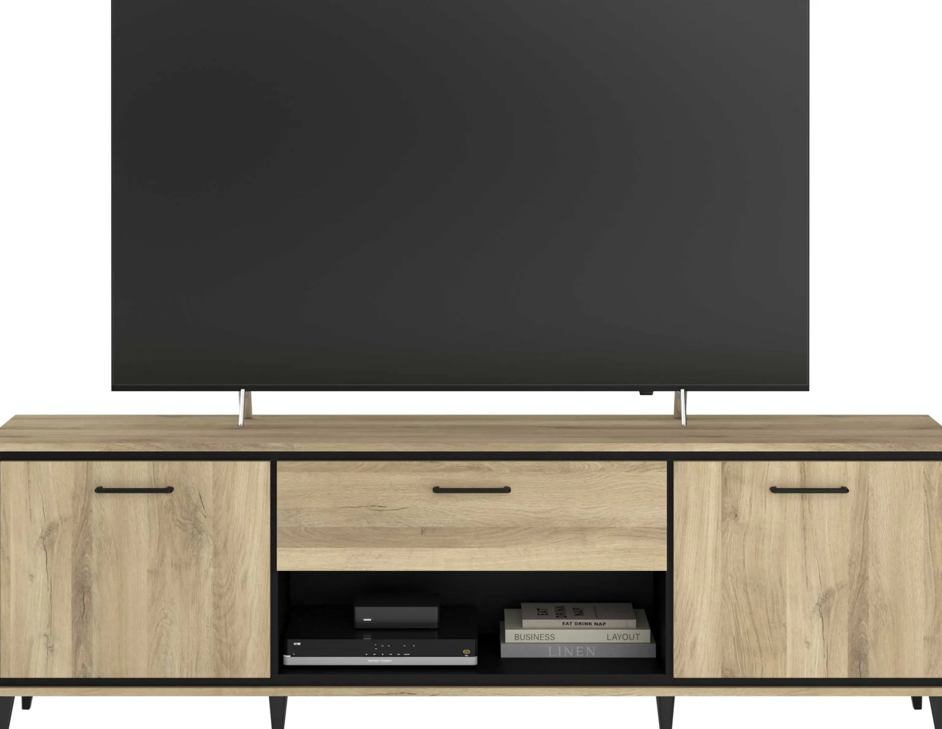 TV-Schrank Oskar - 180x40x57cm - 2 Türen und 1 Schublade - Eiche Dekor/schwarz