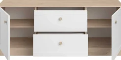 TV-Schrank Sophia - 158x40x63cm - 2 Türen und 2 Schubladen - weiß/Eiche Dekor