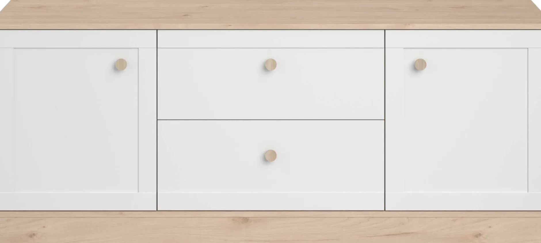 TV-Schrank Sophia - 158x40x63cm - 2 Türen und 2 Schubladen - weiß/Eiche Dekor