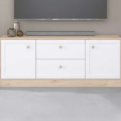 TV-Schrank Sophia - 158x40x63cm - 2 Türen und 2 Schubladen - weiß/Eiche Dekor