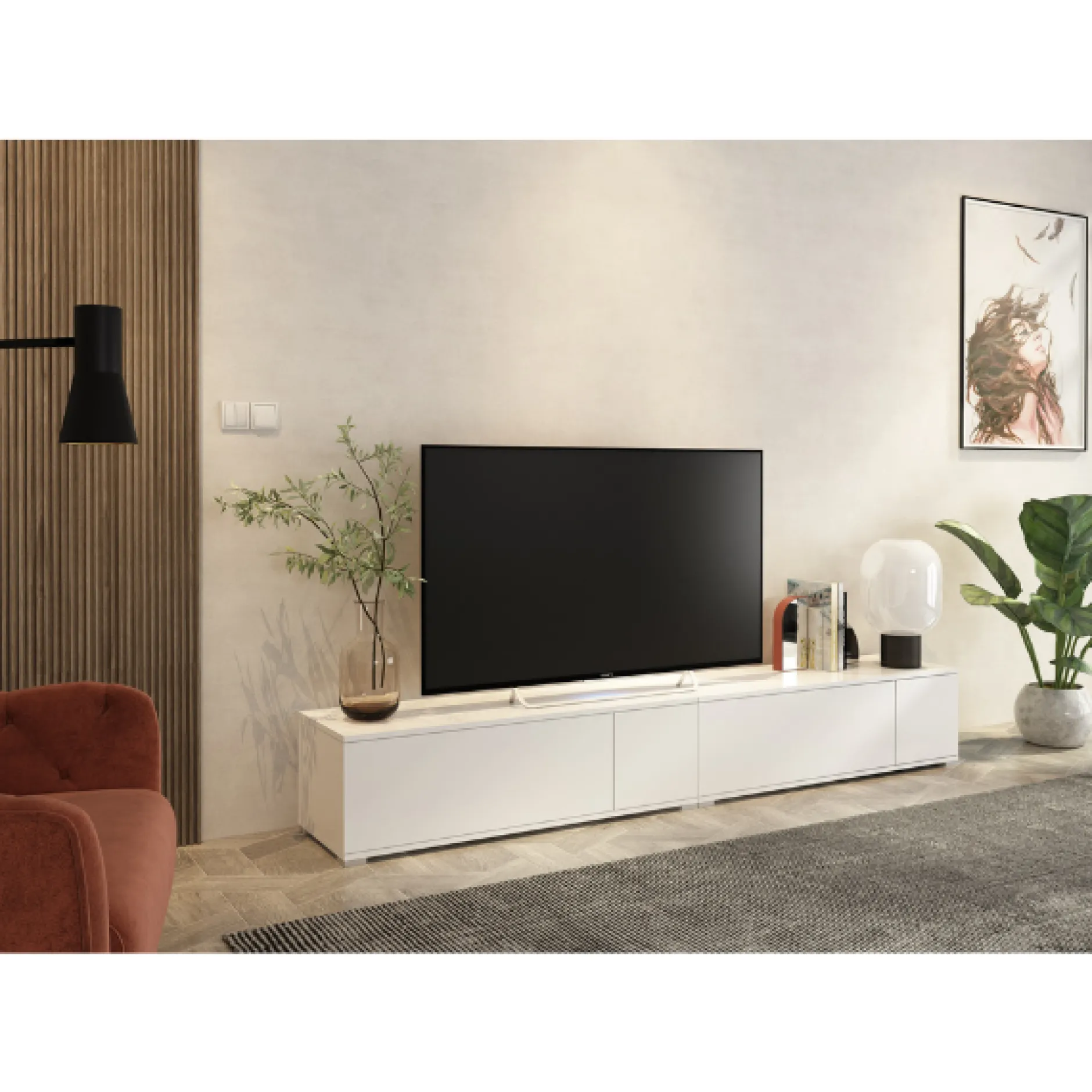 TV-Schrank Unique - 111x38x32 cm - Weiß/weichgemachte Spanplatte
