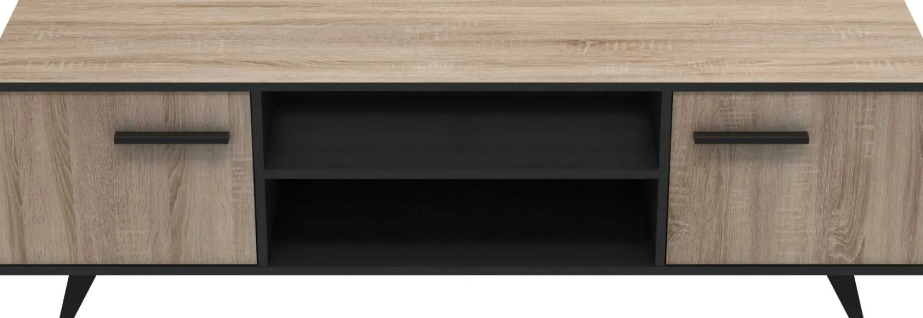 TV-Schrank Wilke 2 Flügeltüren und 3 Einlegeböden - Eiche gebürstet/Mattschwarz