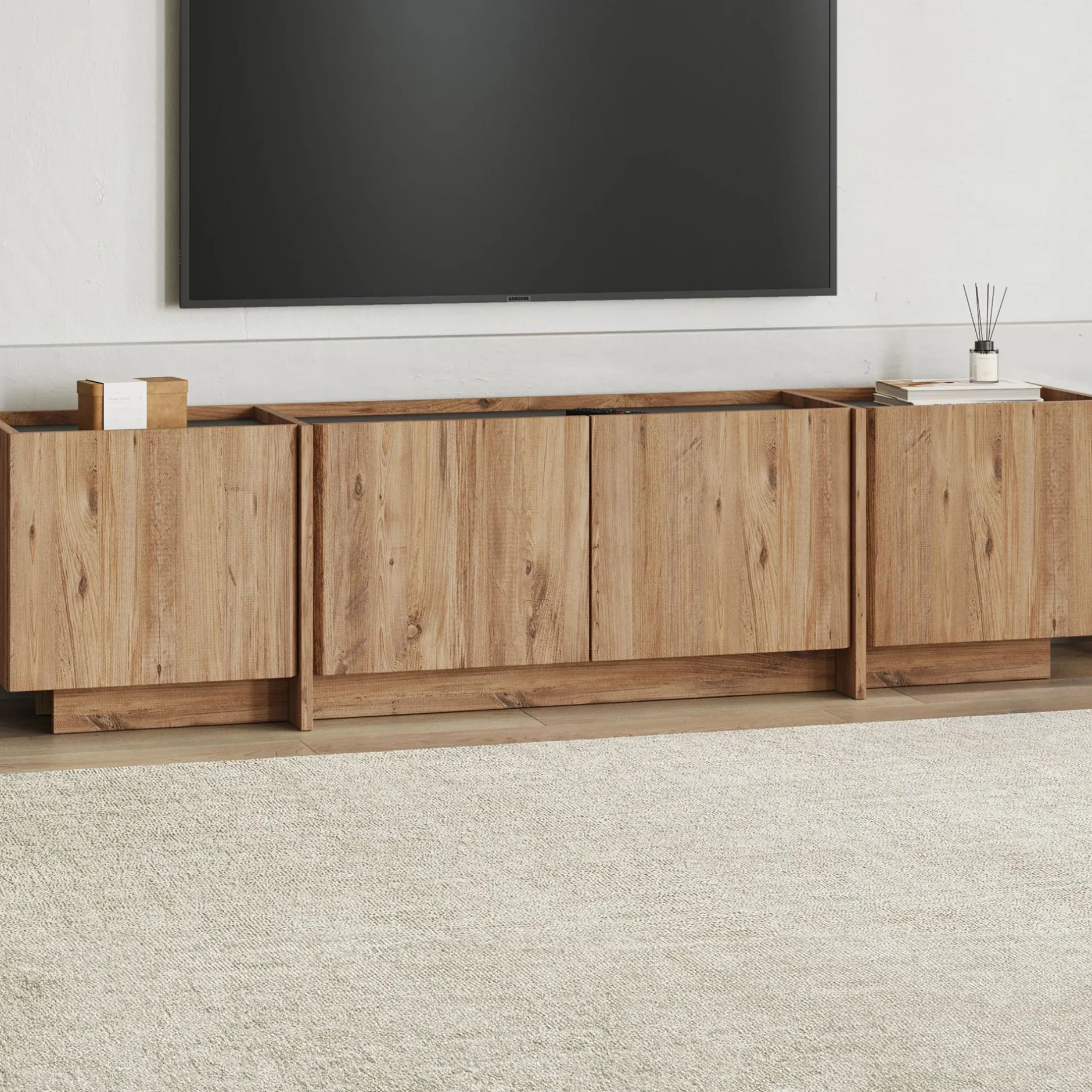 TV-Ständer Lowen - 100% MELAMINE - Atlantik-Kiefer - 46 x 35 x 180 cm
