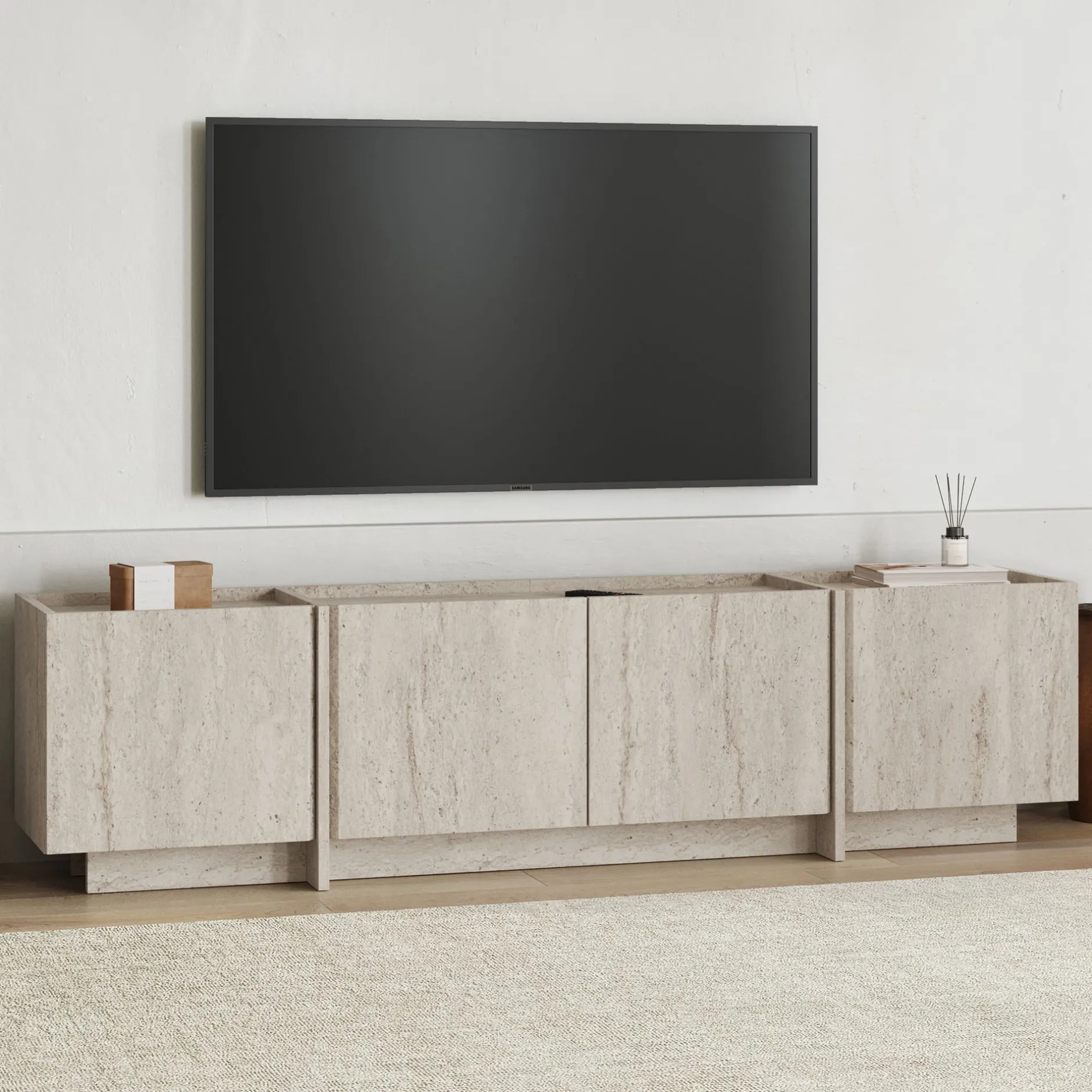 TV-Ständer Lowen - 100% MELAMINE - Travertin - 46 x 35 x 180 cm