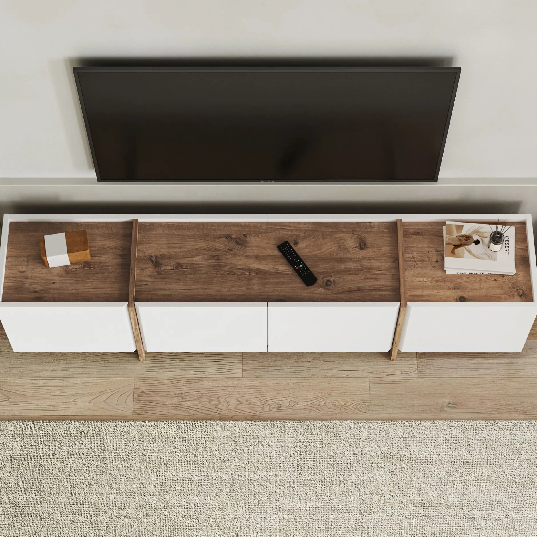 TV-Ständer Lowen - 100% MELAMINE - Weiß - 46 x 35 x 180 cm