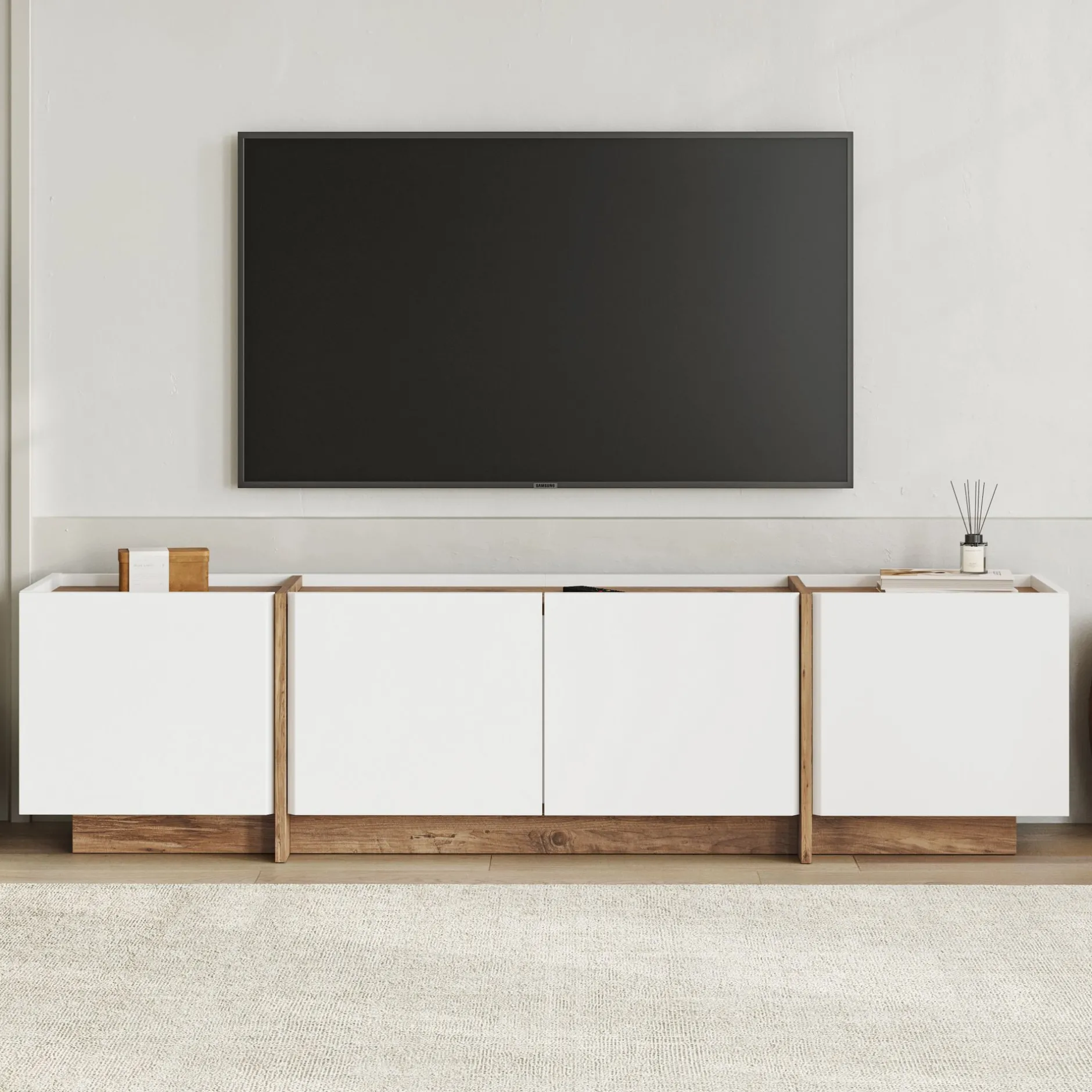 TV-Ständer Lowen - 100% MELAMINE - Weiß - 46 x 35 x 180 cm