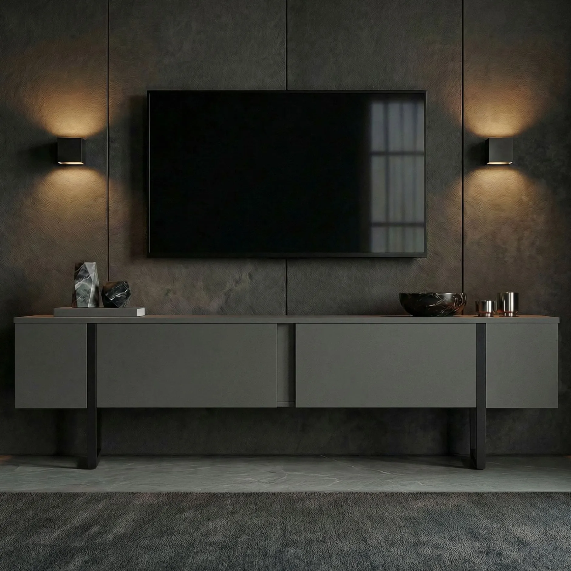TV-Ständer Onera - 100% MELAMINE - Anthrazit - 50 x 30 x 180 cm