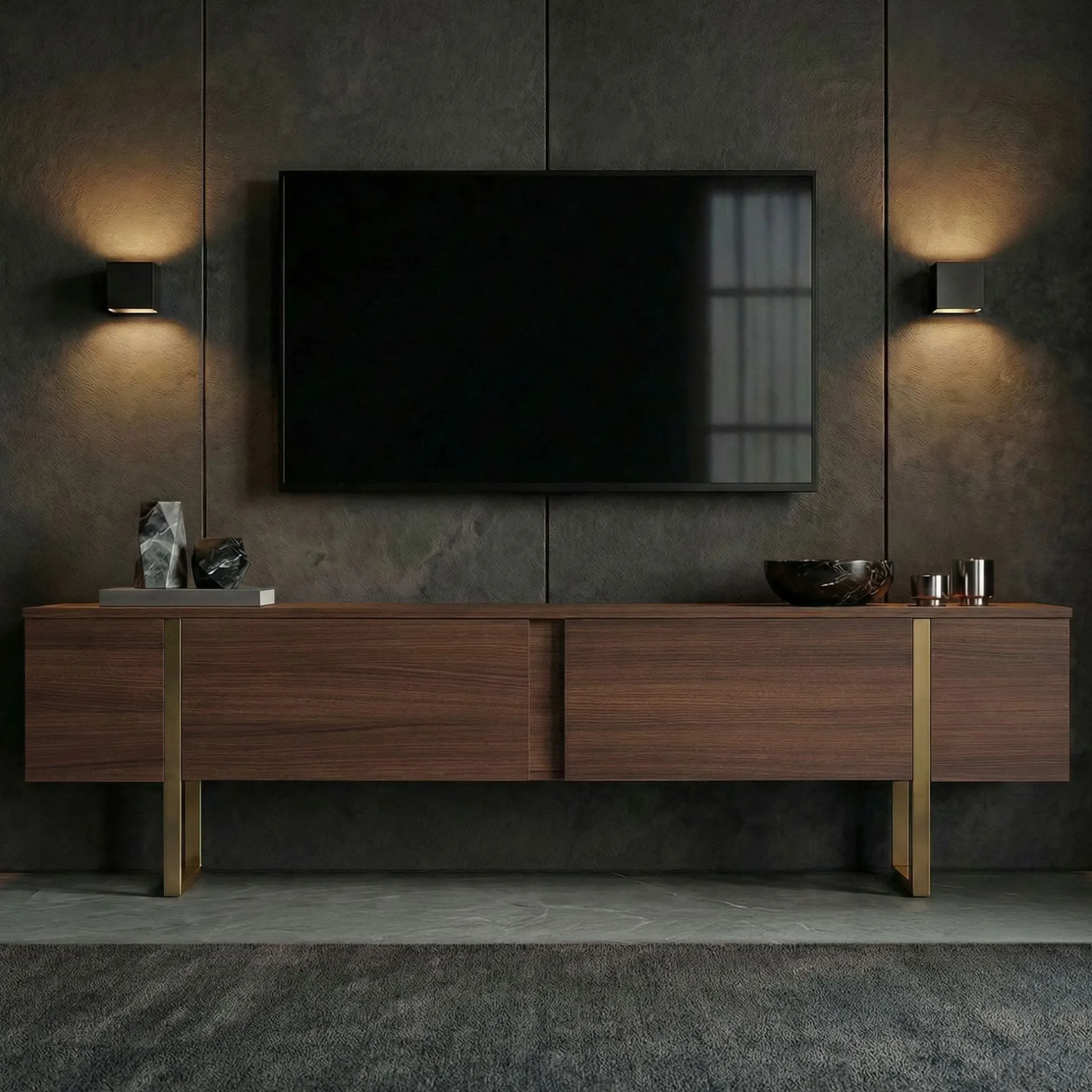 TV-Ständer Onera - 100% MELAMINE - Walnuss - 50 x 30 x 180 cm