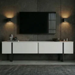 TV-Ständer Onera - 100% MELAMINE - Weiß - 45 x 30 x 180 cm