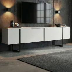 TV-Ständer Onera - 100% MELAMINE - Weiß - 45 x 30 x 180 cm