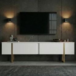 TV-Ständer Onera - 100% MELAMINE - Weiß - 50 x 30 x 180 cm