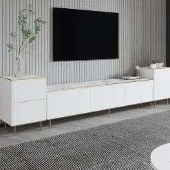 TV-Wandmöbel Imaj - 100% MELAMINE - Weißer Marmor - 180 x 60 x 35 cm