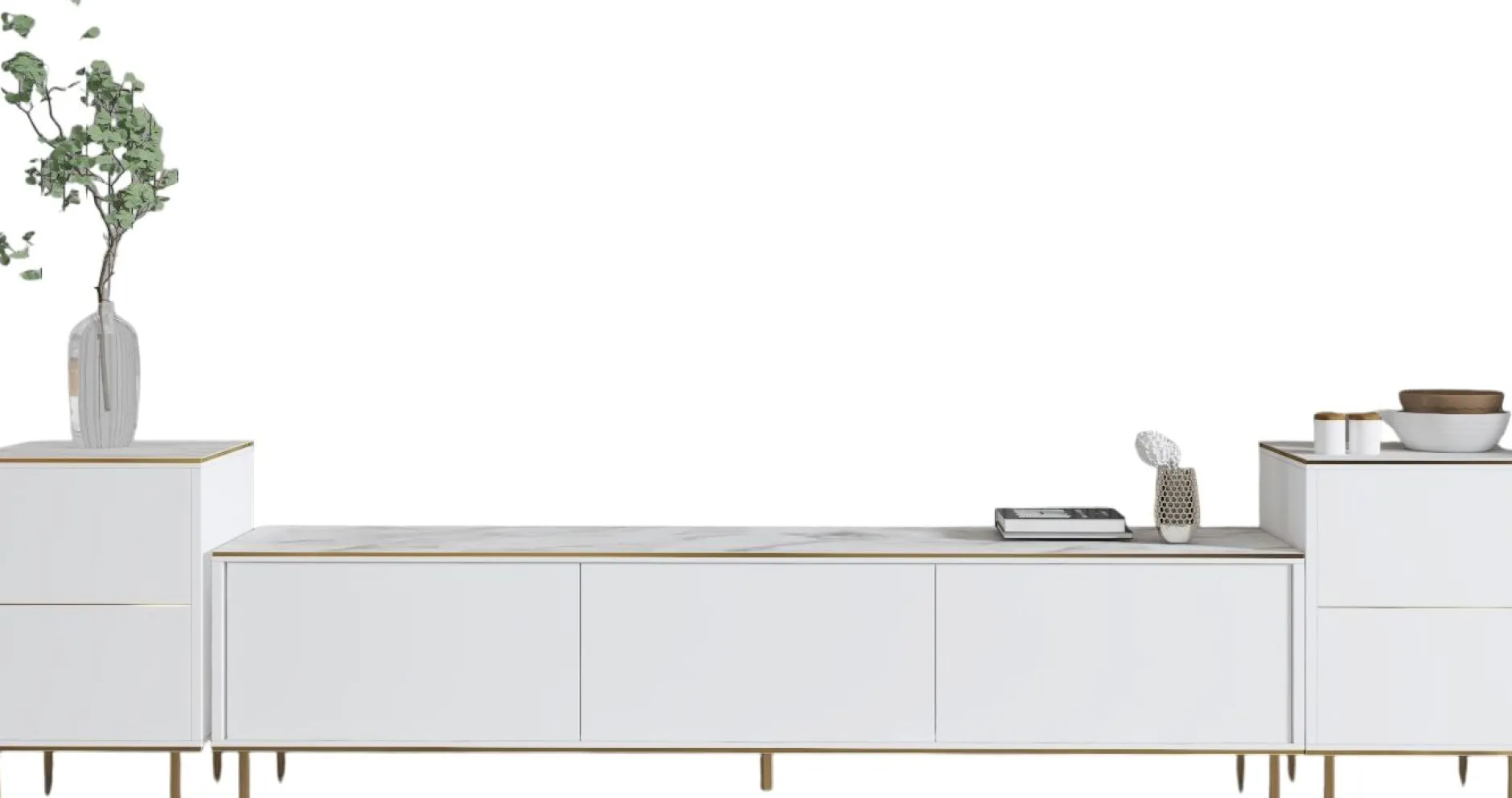 TV-Wandmöbel Imaj - 100% MELAMINE - Weißer Marmor - 180 x 60 x 35 cm