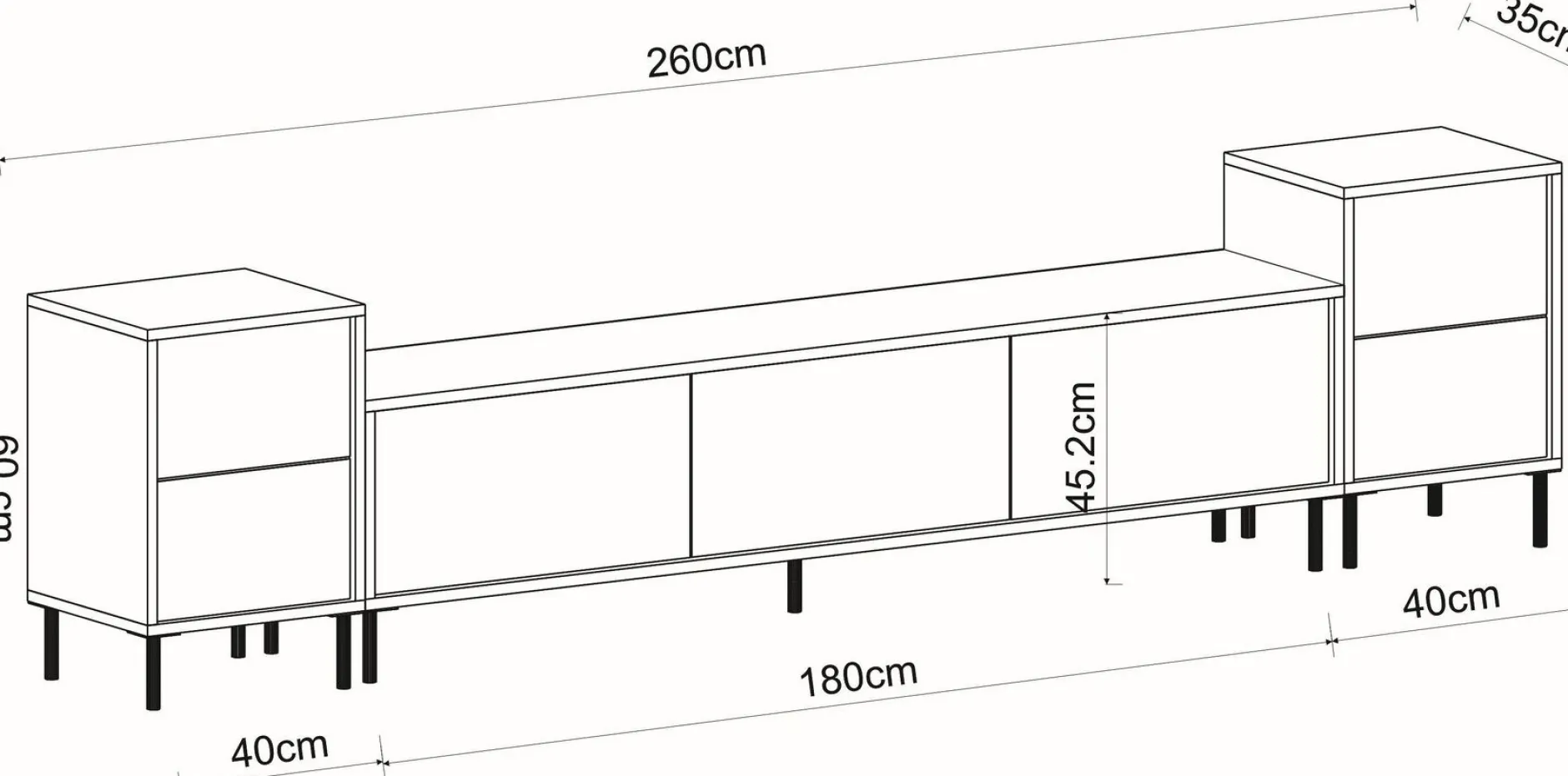 TV-Wandmöbel Imaj - 100% MELAMINE - Weißer Marmor - 180 x 60 x 35 cm