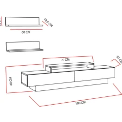 TV-Wandmöbel Lusi - 100% MELAMINE - Weiß - 180 x 40 x 31 cm