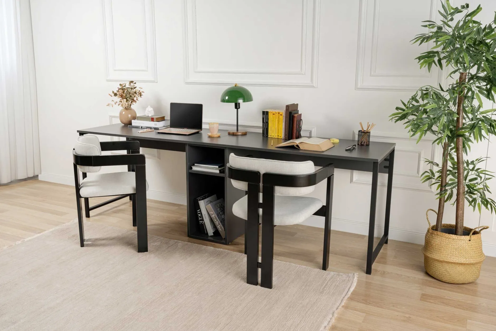 Twin Schreibtisch | 100 % MELAMIN | Anthrazit, Schwarz