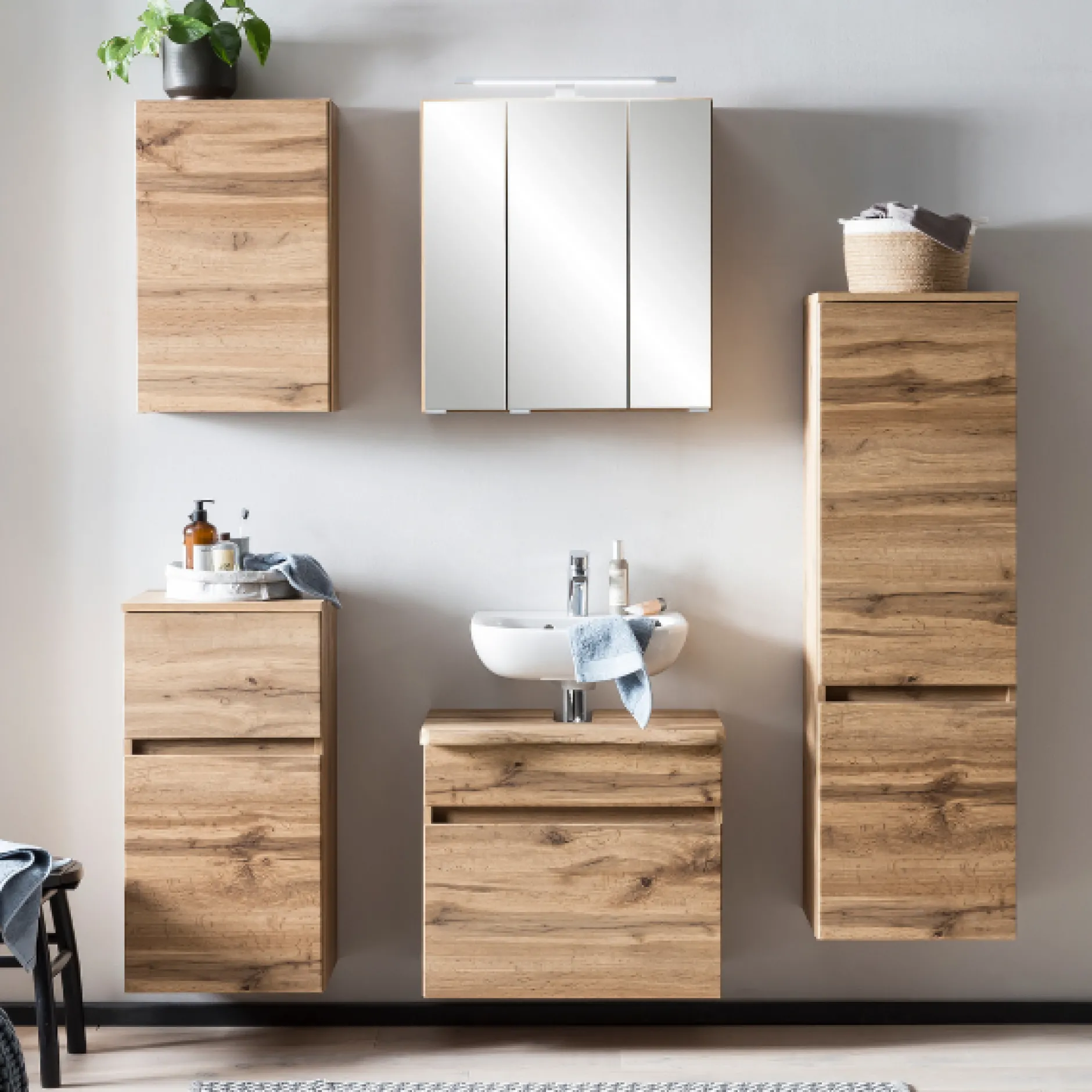 Unterschrank für Waschbecken Vikas 1 Schublade - Eiche