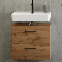 Unterschrank für Waschbecken Malvo 60cm 1 Flügeltür und 1 Schublade - Eiche/schwarz