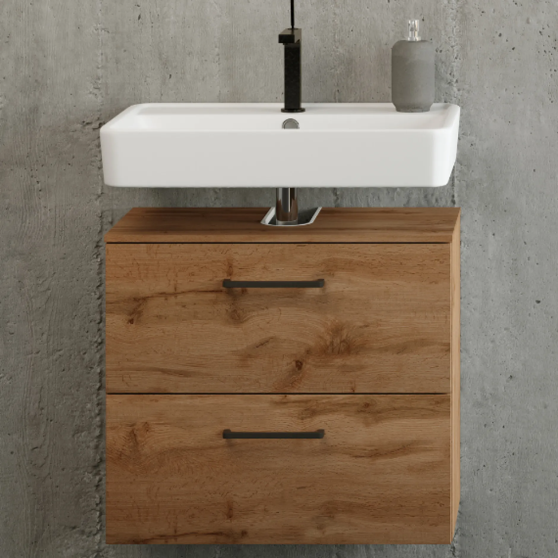 Unterschrank für Waschbecken Malvo 60cm 1 Flügeltür und 1 Schublade - Eiche/schwarz