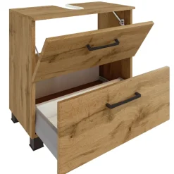 Unterschrank für Waschbecken Malvo 60cm 1 Flügeltür und 1 Schublade - Eiche/schwarz