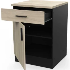 Unterschrank Romanie 60 cm 1 Schublade, 1 Drehtür und 1 Einlegeboden Kronberg Eiche/mattschwarz