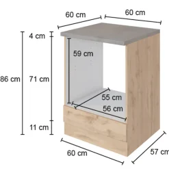 Unterschrank Sorrella 60cm für Backofen und Kochfeld - weiß/Eiche