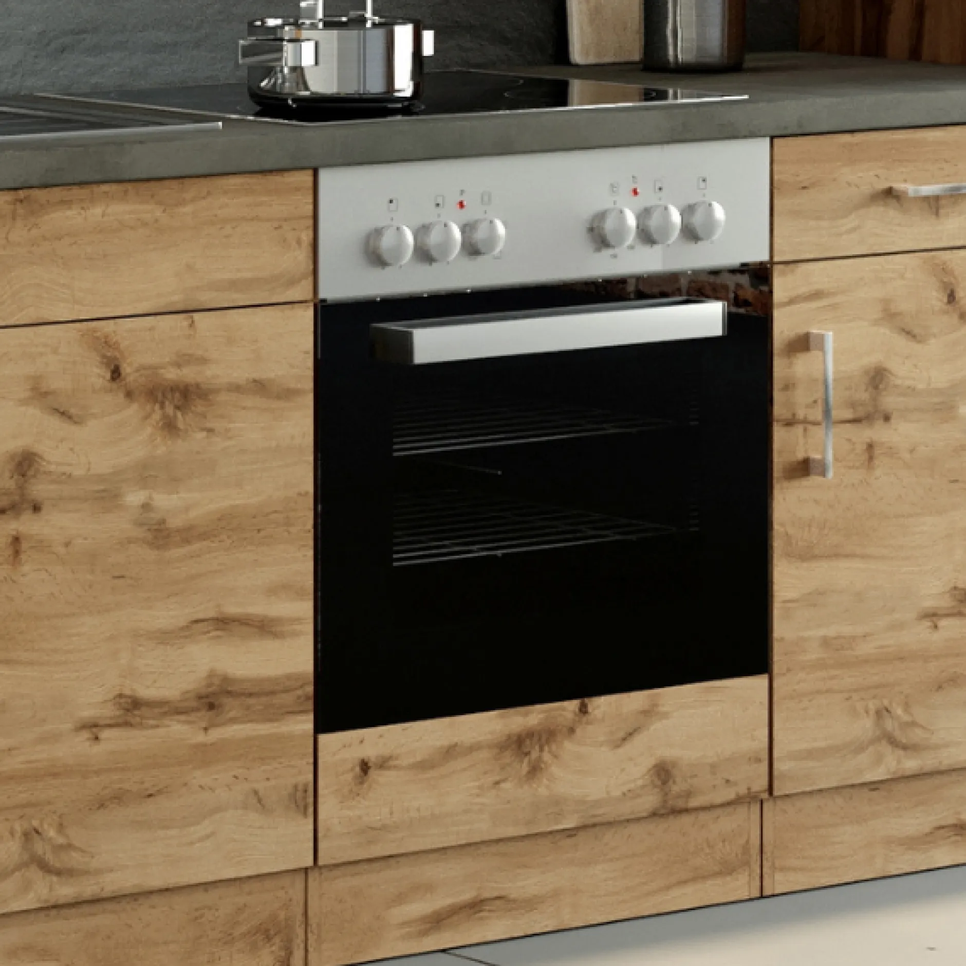 Unterschrank Sorrella 60cm für Backofen und Kochfeld - Eiche/Beton